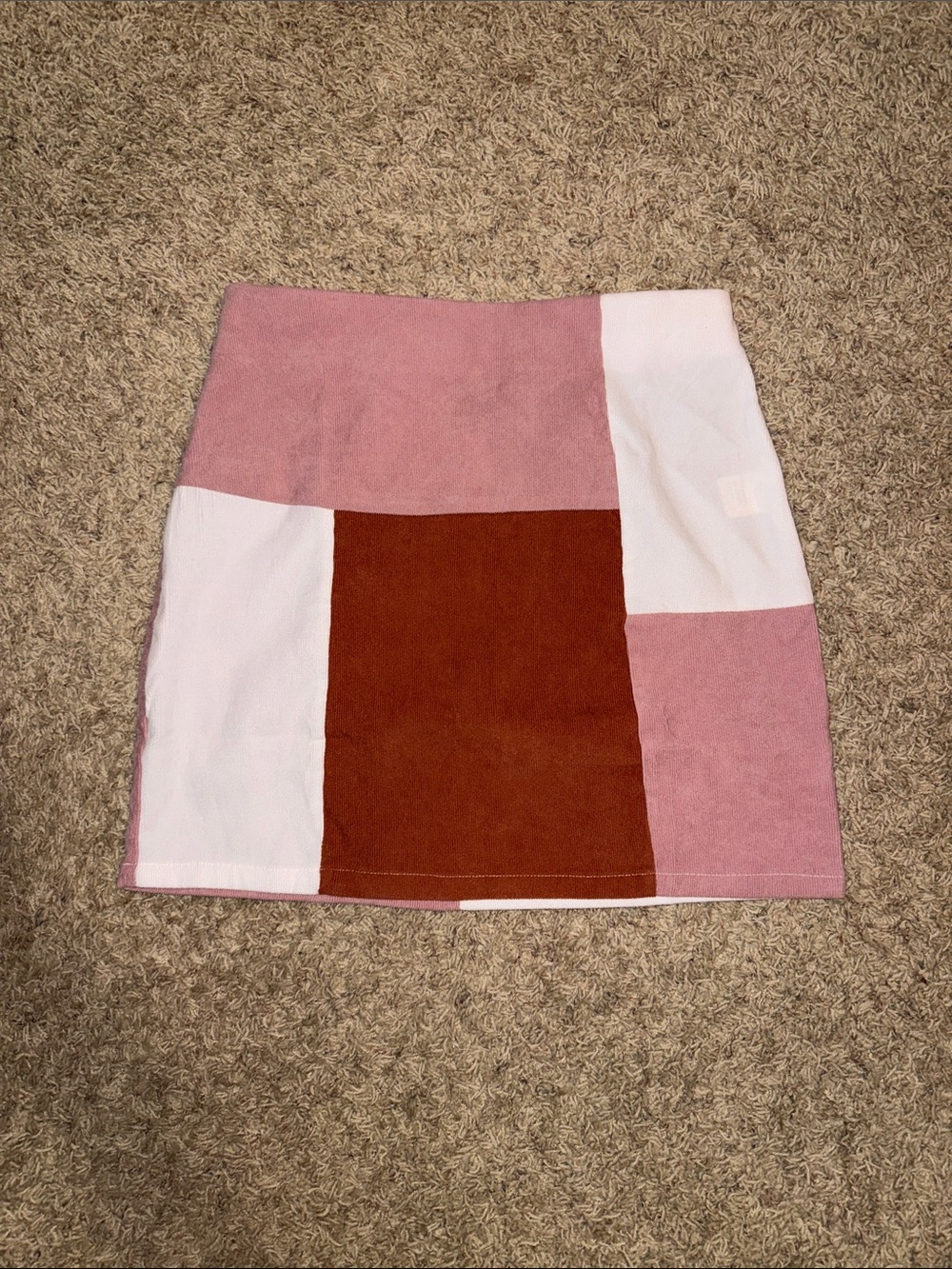 SHEIN Pink, White & Rust Block Mini Skirt